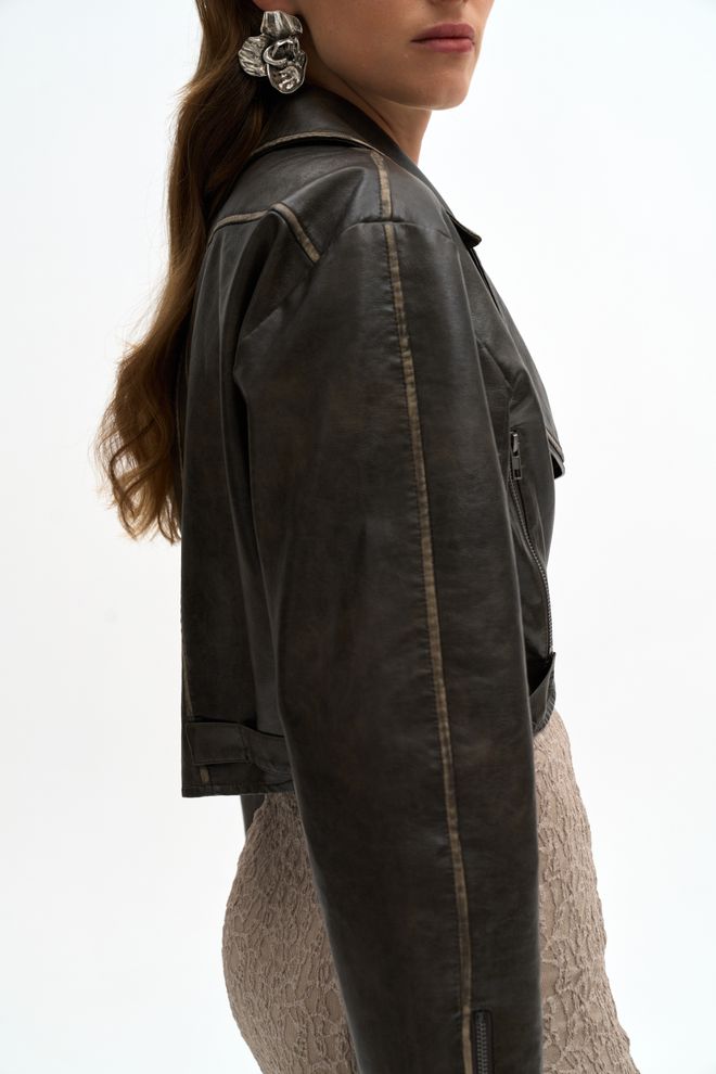 Mai Collection Negro Chaqueta Biker Con Cuello Con Muescas Ropa al por mayor Cumpleaños