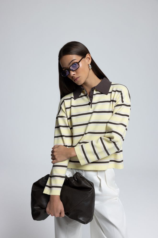 Mai Collection Žuti Džemper S Polo Izrezom Ležerni I Elegantni Stil Veleprodaja odjeće Ležerni