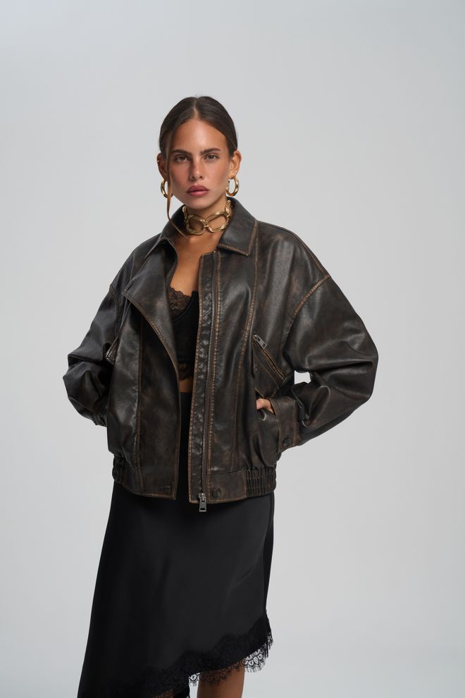 Mai Collection Jaqueta Biker Preta Tamanho Grande Com Zíper Roupas por atacado Casual