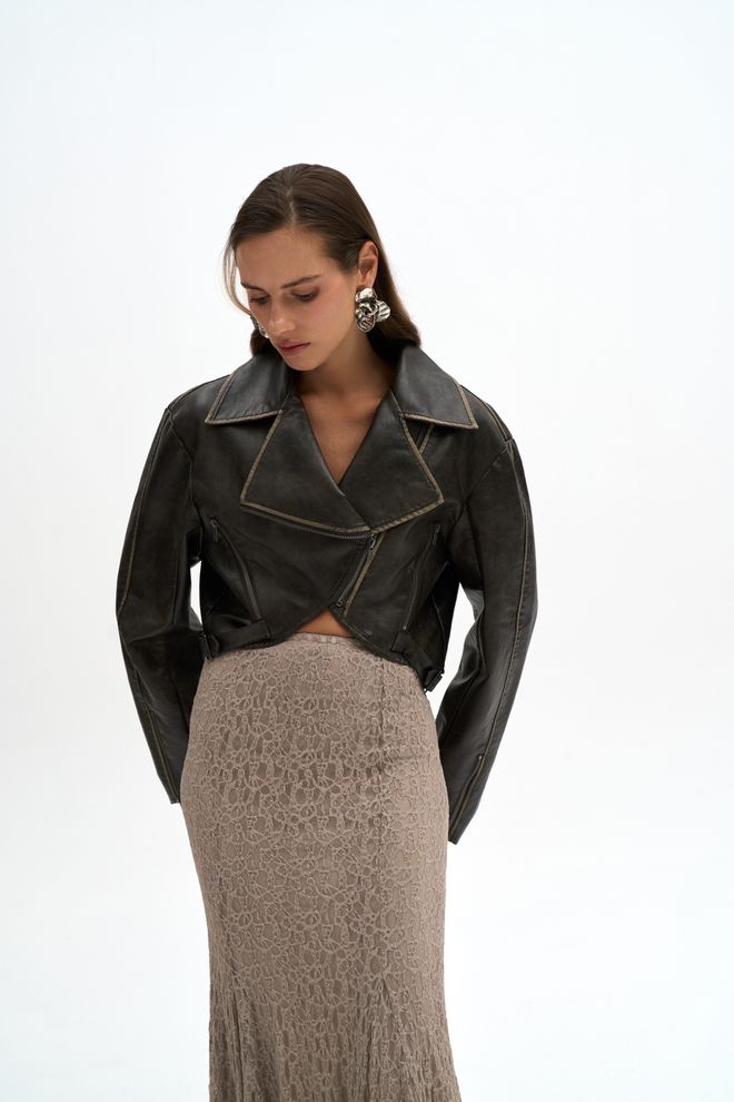 Mai Collection Negro Chaqueta Biker Con Cuello Con Muescas Ropa al por mayor Trabajo