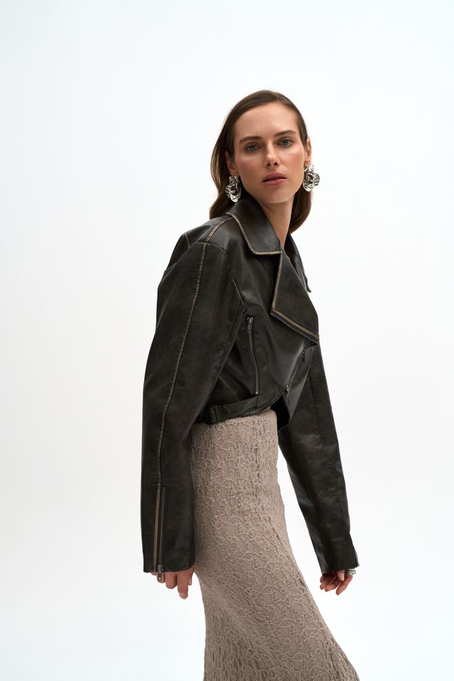 Mai Collection Negro Chaqueta Biker Con Cuello Con Muescas Ropa al por mayor Primavera