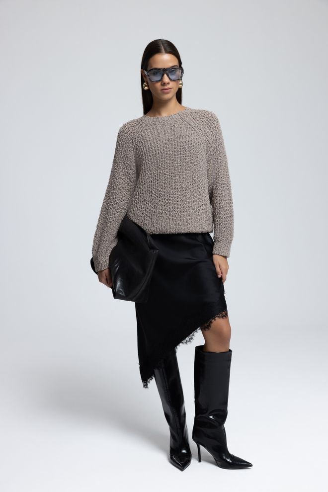 Mai Collection Bež Pulover Z Raglan Rokavi Oblačila na debelo 1