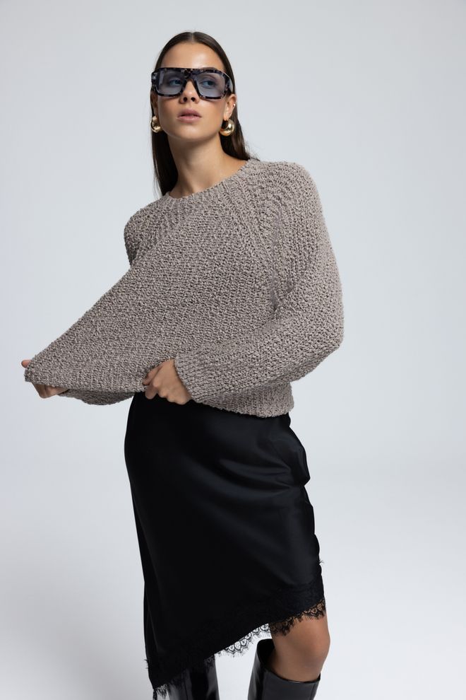 Mai Collection Bež Pulover Z Raglan Rokavi Oblačila na debelo Eleganten