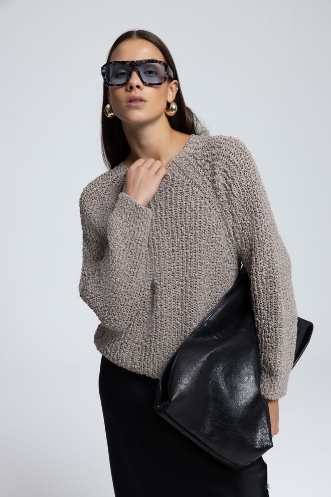 Mai Collection Пуловер Бежово С Реглан Ръкави Дрехи на едро Небрежен