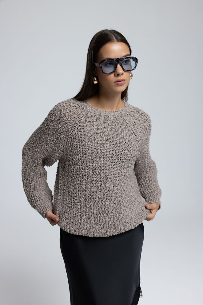 Mai Collection Bež Pulover Z Raglan Rokavi Oblačila na debelo Lounge