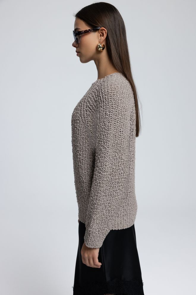 Mai Collection Bež Pulover Z Raglan Rokavi Oblačila na debelo Zima