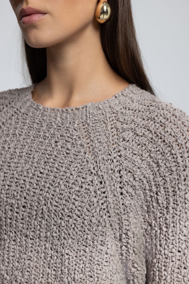 Mai Collection Bež Pulover Z Raglan Rokavi Oblačila na debelo Delo