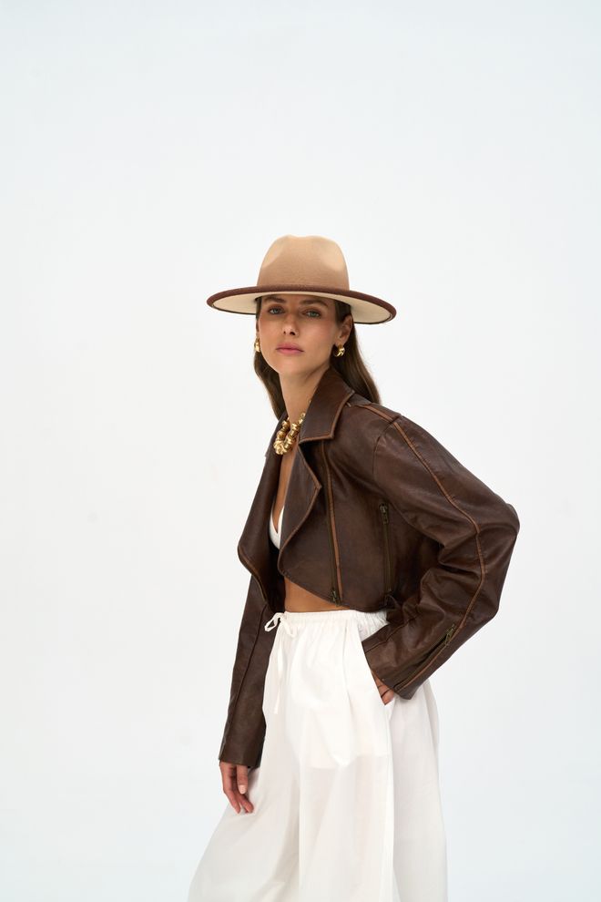 Mai Collection Geacă Maro Biker Croială Supradimensionată Cu Buzunare Cu Fermoar Îmbrăcăminte cu ridicata Lejer