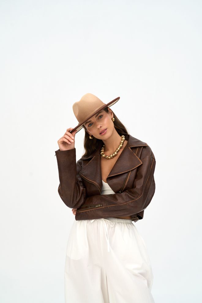 Mai Collection Geacă Maro Biker Croială Supradimensionată Cu Buzunare Cu Fermoar Îmbrăcăminte cu ridicata 1