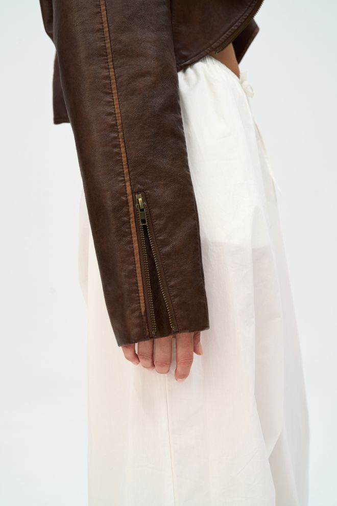 Mai Collection Geacă Maro Biker Croială Supradimensionată Cu Buzunare Cu Fermoar Îmbrăcăminte cu ridicata Serviciu