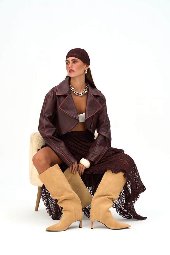 Mai Collection Jaqueta Motoqueiro Vermelho Clarete Roupas por atacado Casual