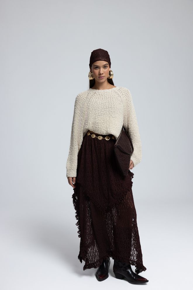 Mai Collection Bej Bol Kesim Yuvarlak Yakalı Kazak Toptan Giyim 1