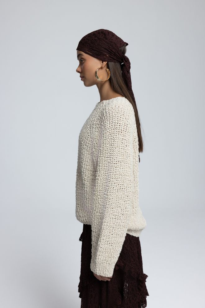 Mai Collection Bej Bol Kesim Yuvarlak Yakalı Kazak Toptan Giyim Sonbahar