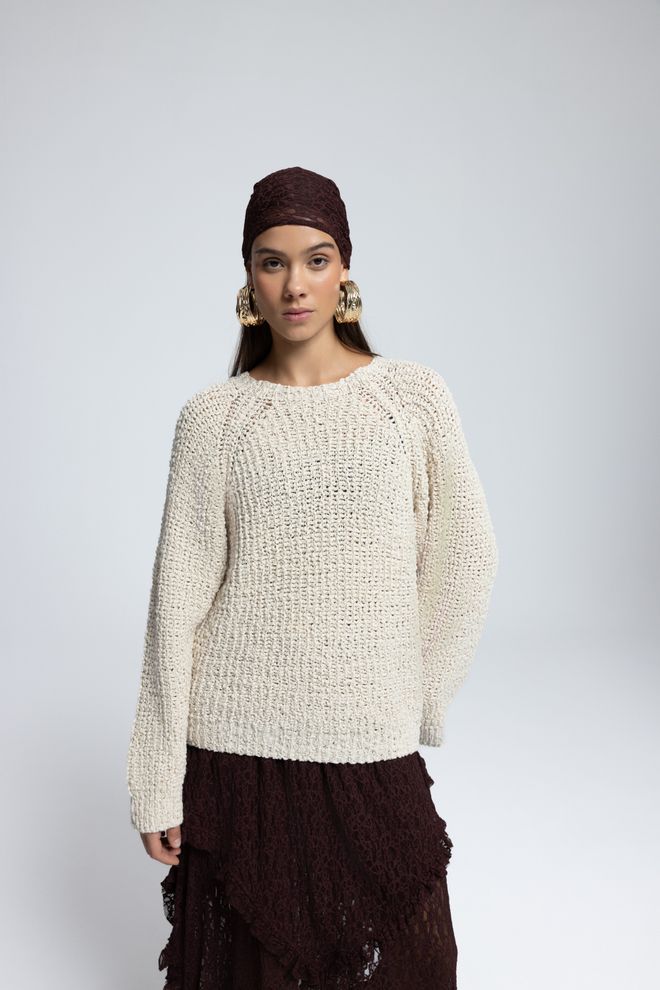 Mai Collection Bej Bol Kesim Yuvarlak Yakalı Kazak Toptan Giyim Ev Hali