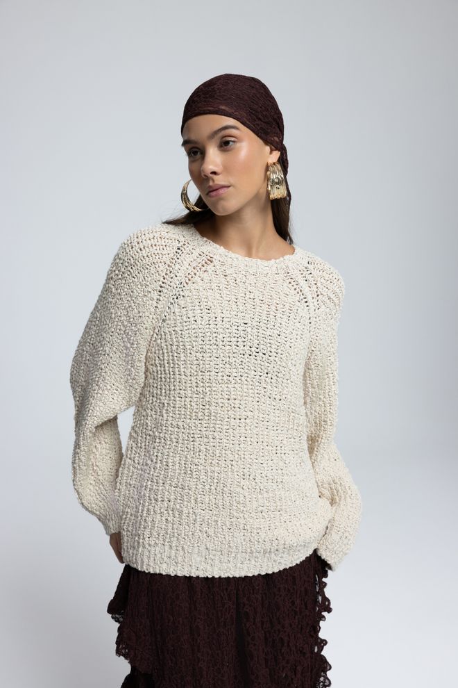 Mai Collection Bej Bol Kesim Yuvarlak Yakalı Kazak Toptan Giyim İş