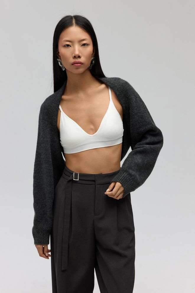 Mai Collection Grey Oversized Crop Cardigan With V Neck Wholesale Clothing Casual