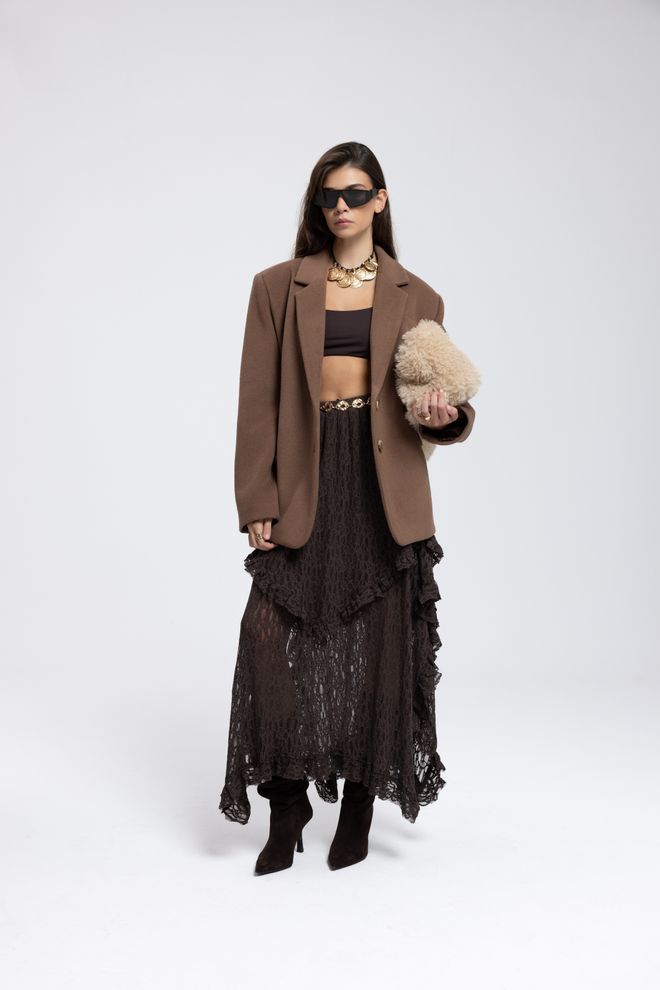 Mai Collection Brown Single Breasted Blazer Jacket Wholesale Clothing 1