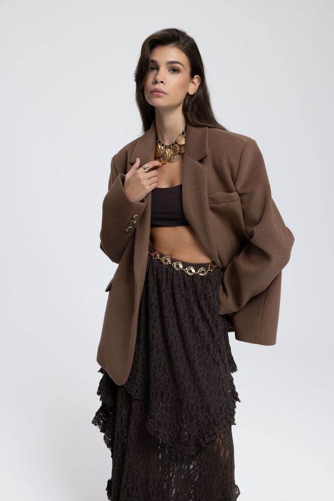 Mai Collection Brown Single Breasted Blazer Jacket Wholesale Clothing Casual