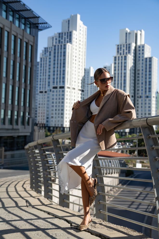 Mai Collection Beyaz Yüksek Bel Slip Midi Etek Toptan Giyim Gündelik