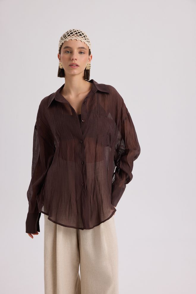 Mai Collection Brown Oversized Fit Casual Shirt With Notched Neck Wholesale Clothing 5