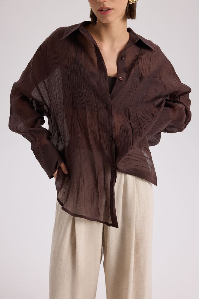 Mai Collection Brown Oversized Fit Casual Shirt With Notched Neck Wholesale Clothing Casual