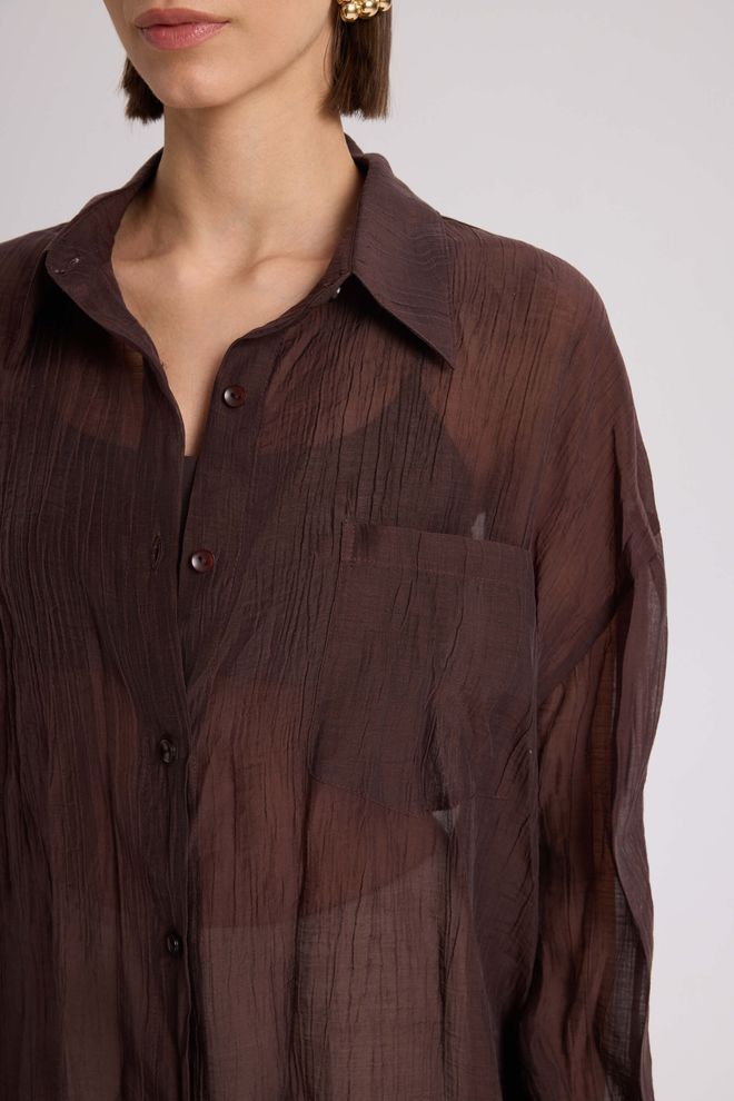 Mai Collection Brown Oversized Fit Casual Shirt With Notched Neck Wholesale Clothing Work