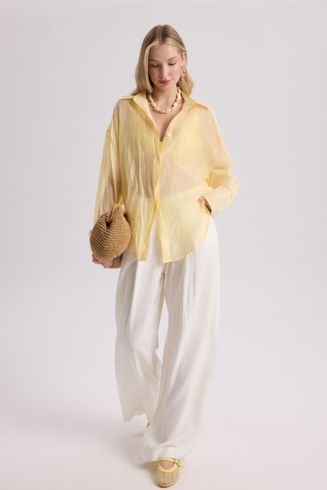 Mai Collection Yellow Casual Elegant Oversized Buttoned Shirt Wholesale Clothing 5