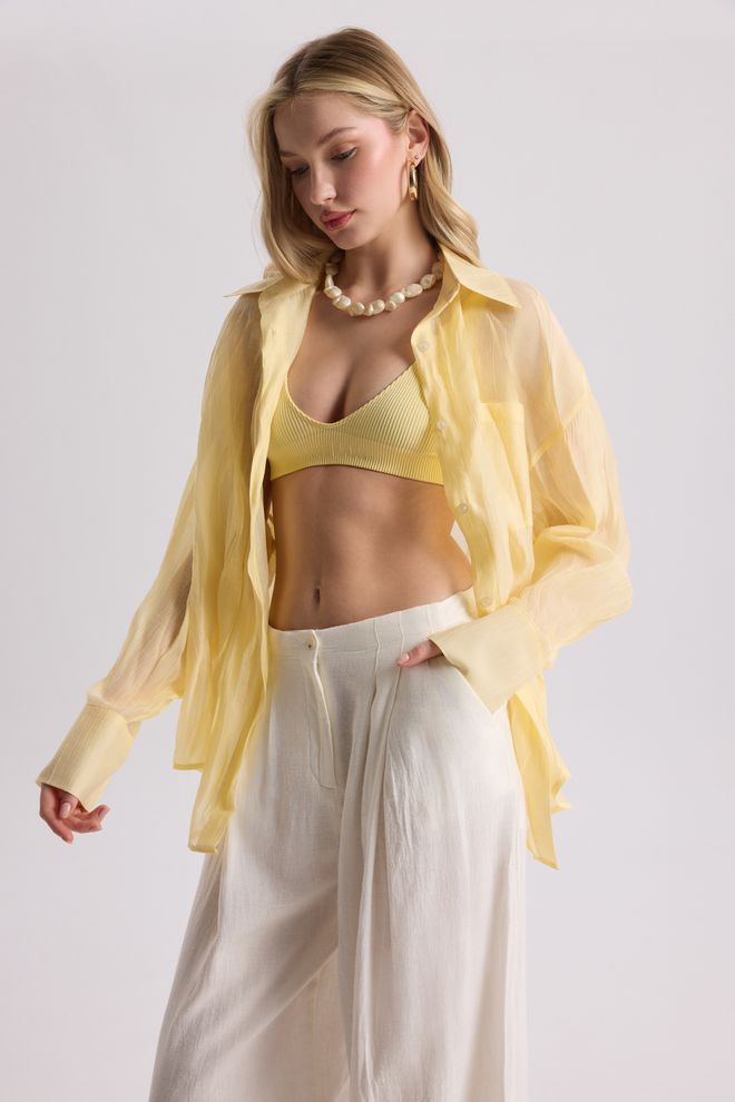 Mai Collection Yellow Casual Elegant Oversized Buttoned Shirt Wholesale Clothing 1