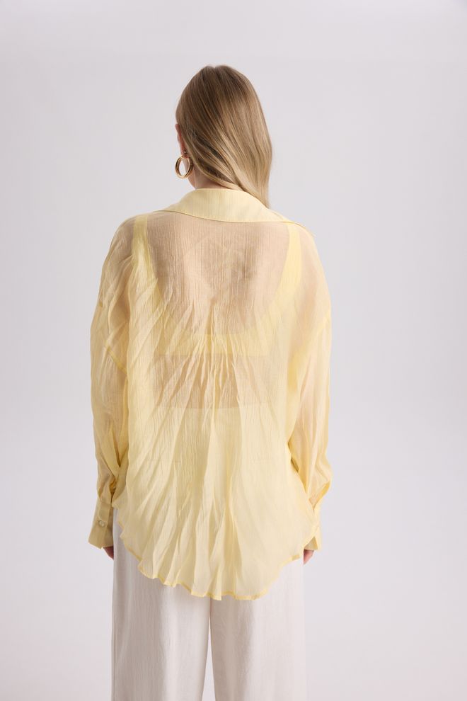 Mai Collection Yellow Casual Elegant Oversized Buttoned Shirt Wholesale Clothing Elegant