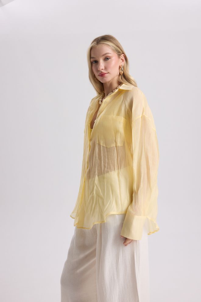Mai Collection Yellow Casual Elegant Oversized Buttoned Shirt Wholesale Clothing Lounge