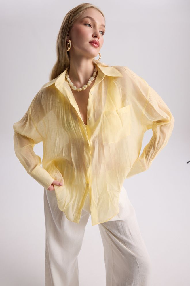 Mai Collection Yellow Casual Elegant Oversized Buttoned Shirt Wholesale Clothing Spring