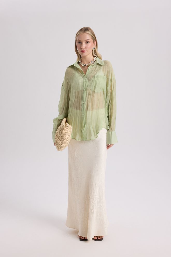 Mai Collection Green Casual Polo Neck Shirt With Buttoned Closure Wholesale Clothing Lounge