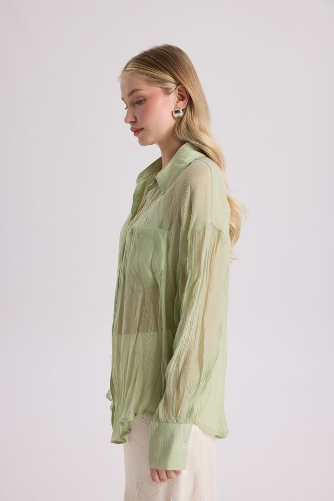 Mai Collection Green Casual Polo Neck Shirt With Buttoned Closure Wholesale Clothing Spring