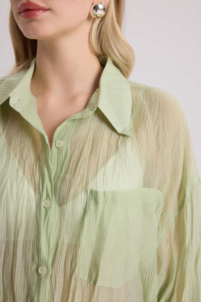 Mai Collection Green Casual Polo Neck Shirt With Buttoned Closure Wholesale Clothing Work