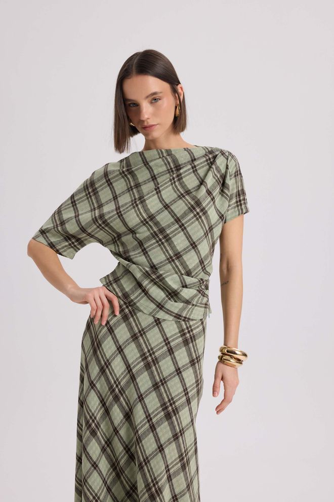 Mai Collection Set Zelena Eleganten Vintage Kariran Oblačila na debelo Skromno