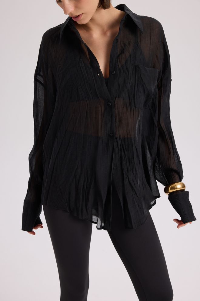 Mai Collection Black Elegant Oversized Shirt With Notched Neck Wholesale Clothing Casual