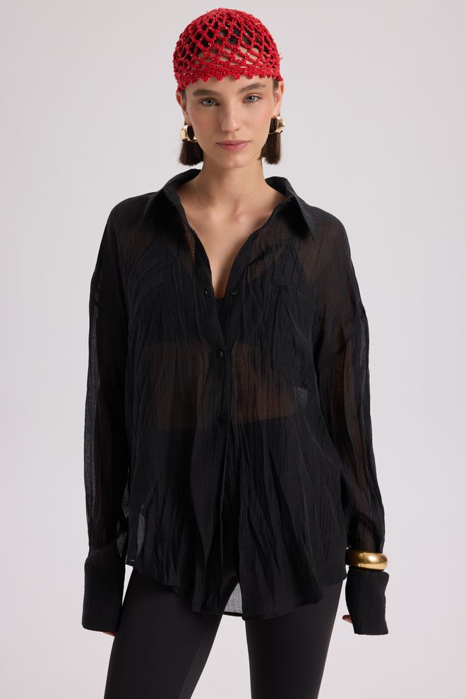 Mai Collection Black Elegant Oversized Shirt With Notched Neck Wholesale Clothing 5