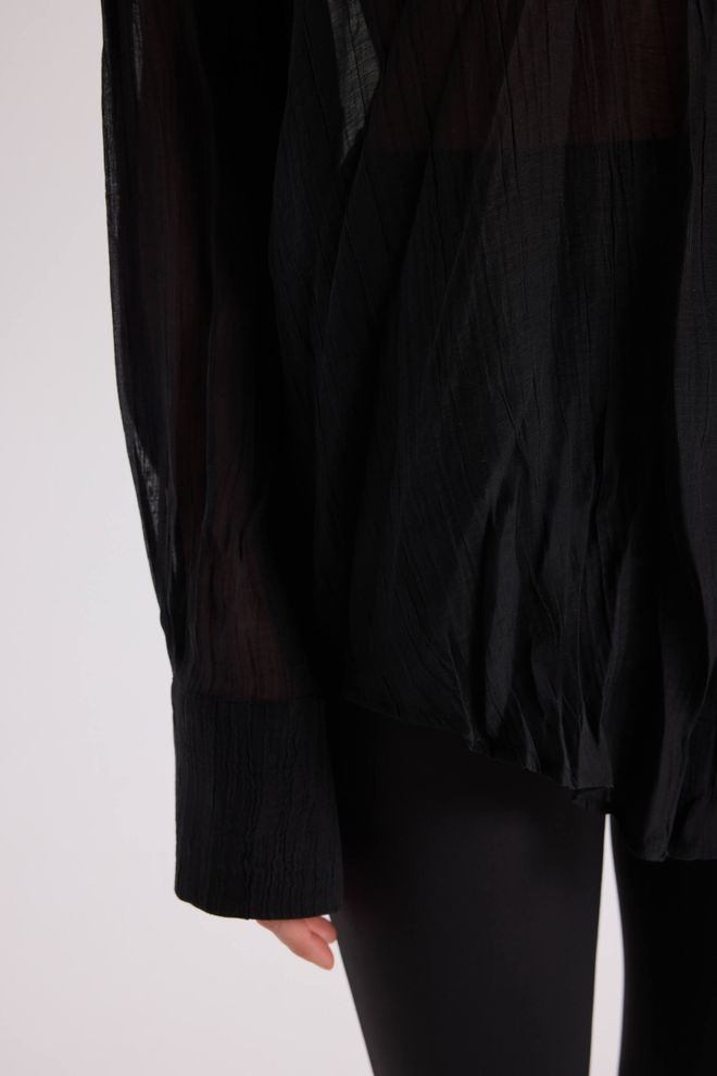 Mai Collection Black Elegant Oversized Shirt With Notched Neck Wholesale Clothing Summer