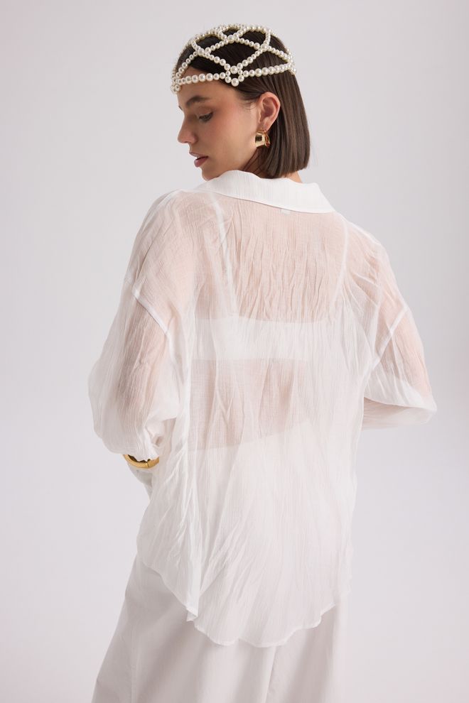 Mai Collection White Elegant Oversized Fit Shirt With Notched Neck Wholesale Clothing Boho