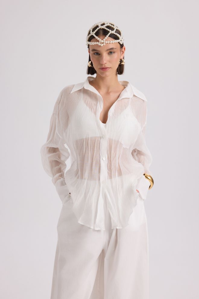 Mai Collection White Elegant Oversized Fit Shirt With Notched Neck Wholesale Clothing 5