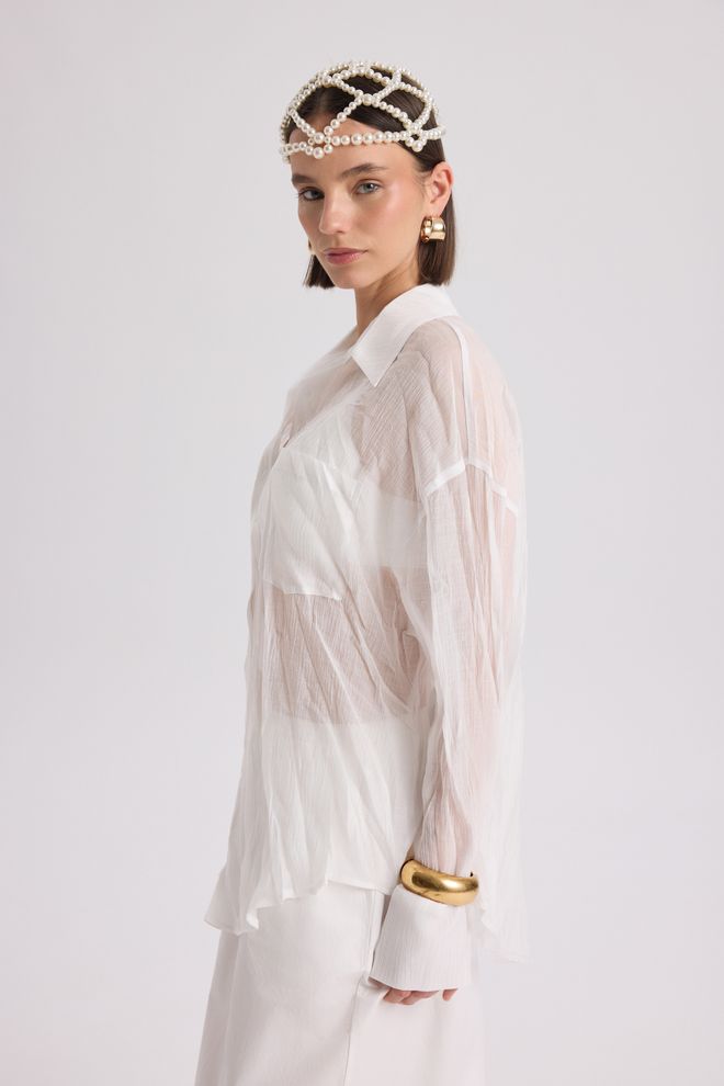 Mai Collection White Elegant Oversized Fit Shirt With Notched Neck Wholesale Clothing Lounge