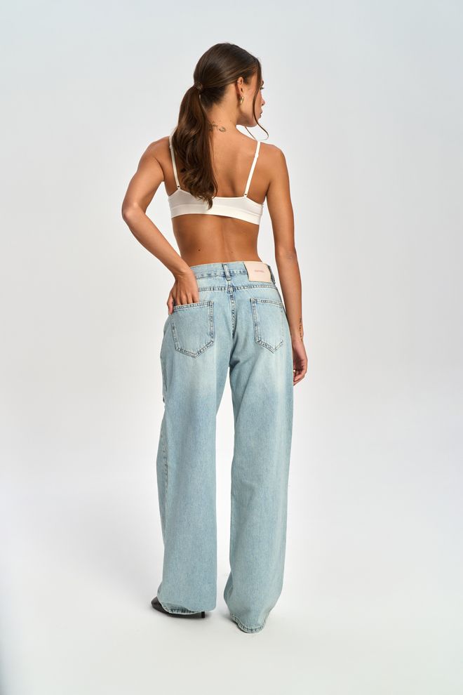 Mai Collection Blue Mom Pants High Waist Wide Leg Wholesale Clothing Vintage