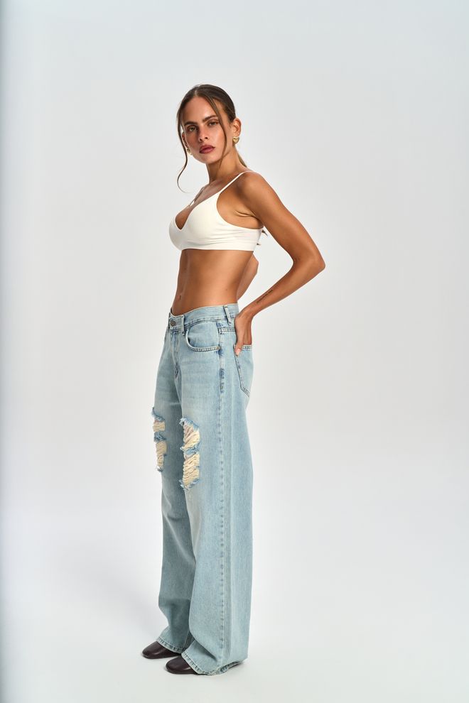 Mai Collection Blue Mom Pants High Waist Wide Leg Wholesale Clothing Spring