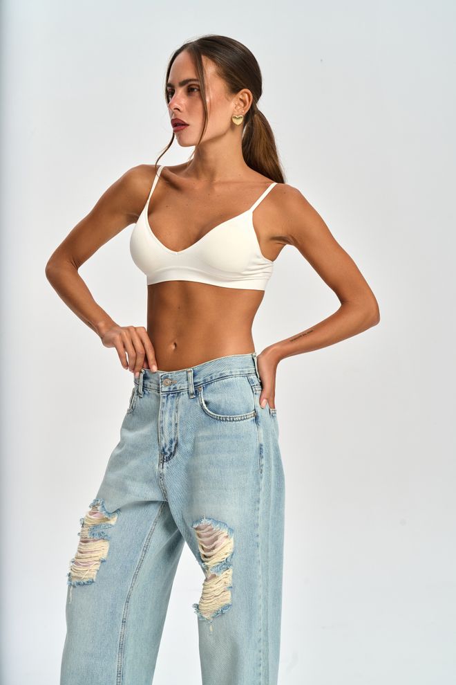 Mai Collection Blue Mom Pants High Waist Wide Leg Wholesale Clothing 5