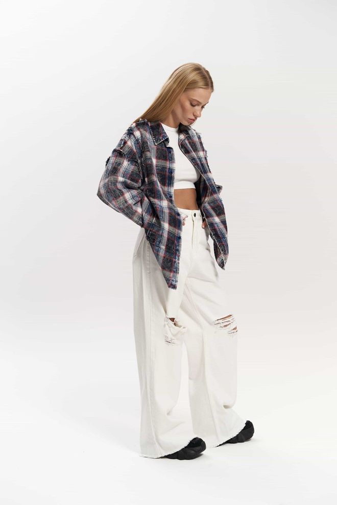 Mai Collection Camicia Casual Blu A Scacchi Oversize Abbigliamento all'ingrosso Casuale