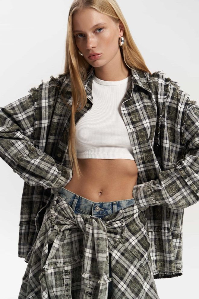 Mai Collection Camicia Verde Casual Streetwear A Quadri Con Bottoni Abbigliamento all'ingrosso Casuale