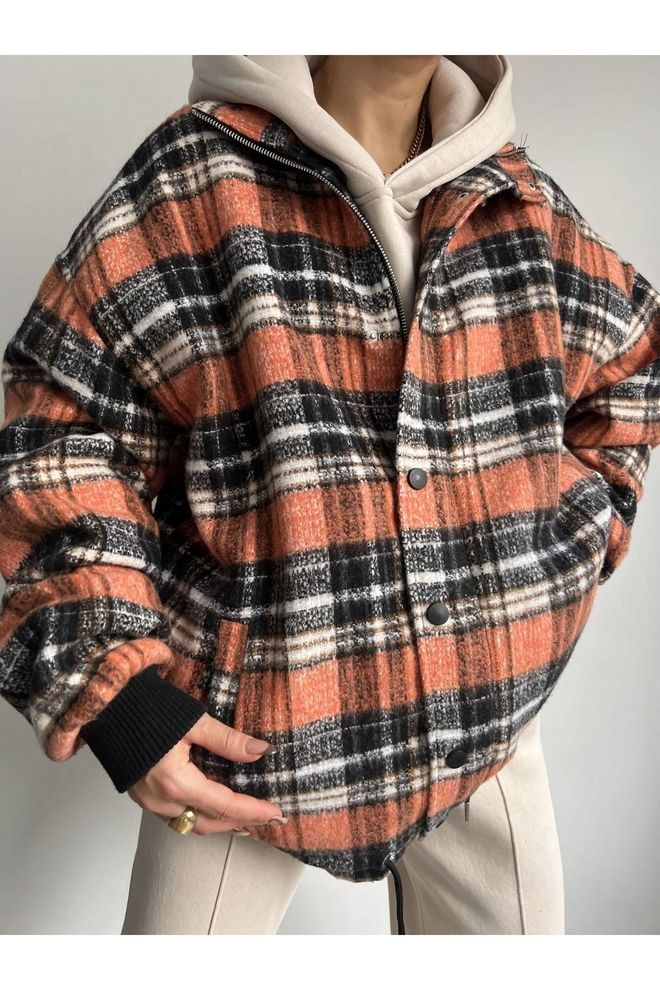 Mai Collection Narančasta Karirana Predimenzionirana Košulja jakna Veleprodaja odjeće Ležerni