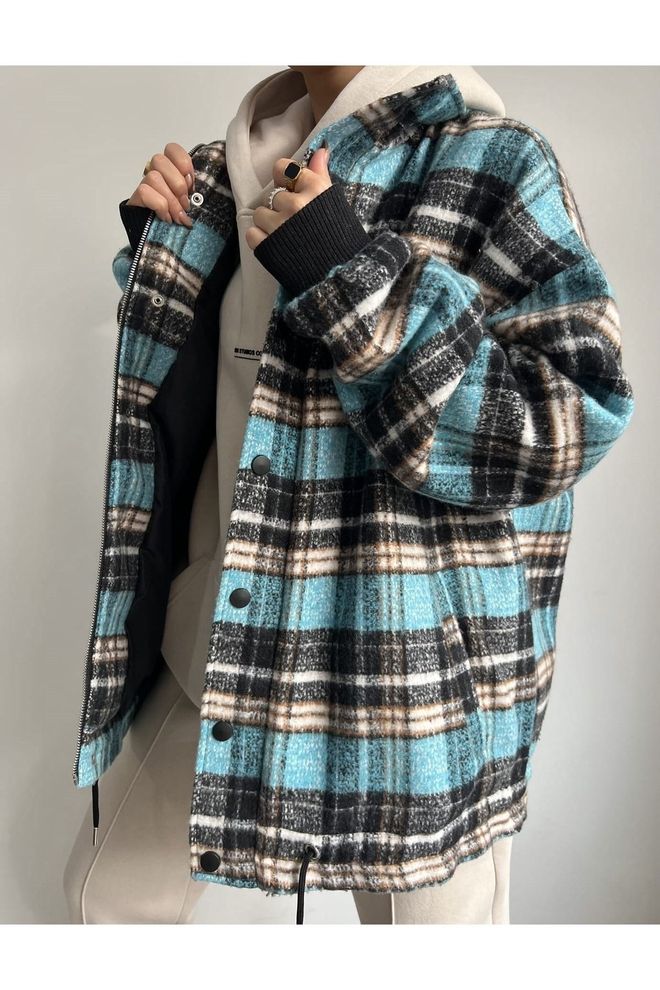 Mai Collection Plava Karo Shacket Jakna Veleprodaja odjeće Ležerni