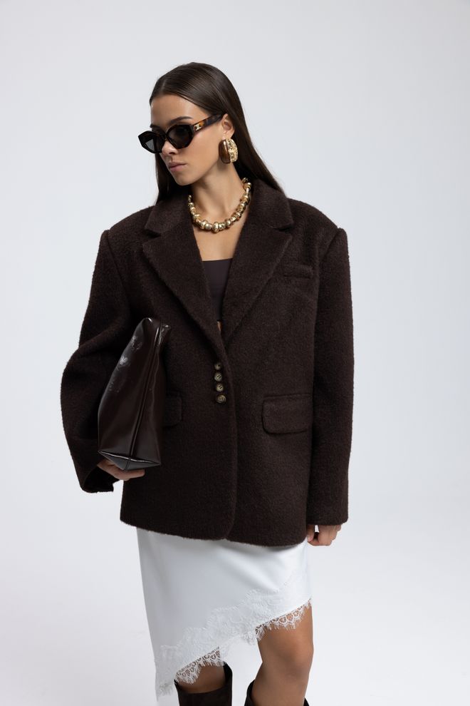 Mai Collection Smeđa Elegantna Jednoredna Blejzer Jakna Veleprodaja odjeće Ležerni