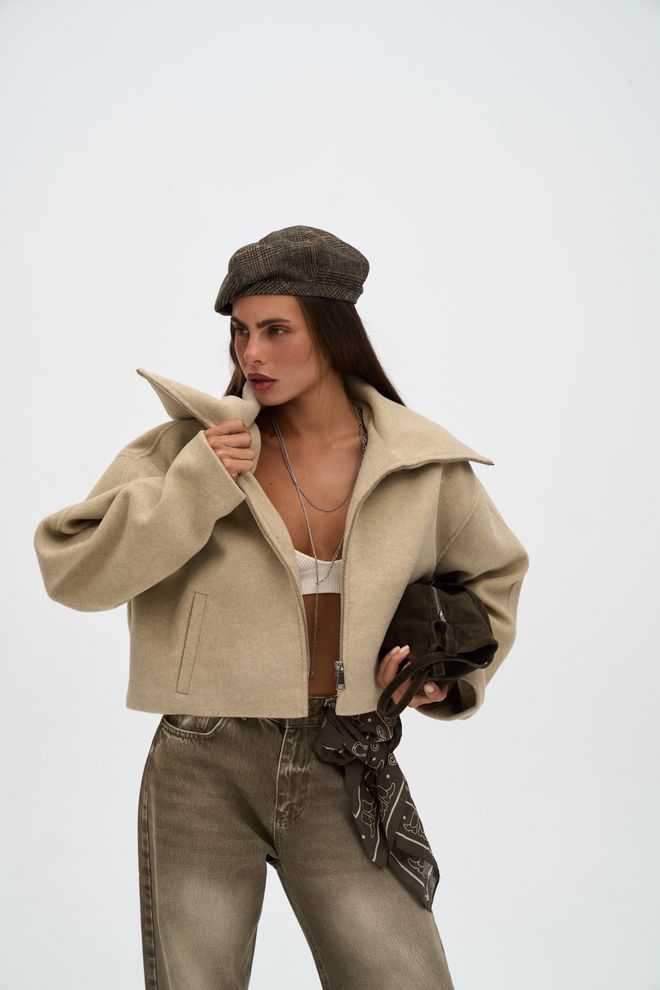 Mai Collection Bež Oversized Fit Gornja Majica Jakna Veleprodaja odjeće Ležerni